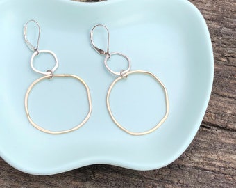 Minimal Circle Earrings, Silver & Gold Hoop Earrings, Modern Circle Earrings