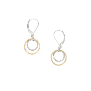 Cirkel oorbellen, goud en zilver gemengde metalen oorbellen, Dangle Oorbellen met Leverback, handgemaakt cadeau voor moeder afbeelding 2