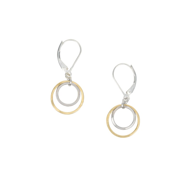 Cirkel oorbellen, goud en zilver gemengde metalen oorbellen, Dangle Oorbellen met Leverback, handgemaakt cadeau voor moeder afbeelding 2