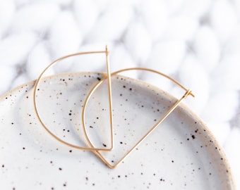 Large Half Circle Hoops, Modern Hoop Earrings, Minimal Hoops, Thin Line Earrings, Geometric Earrings