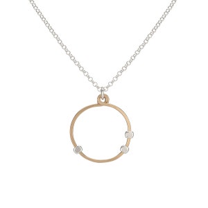 Small Dotted Circle Pendant Necklace, Mixed Metal Circle Jewelry, Silver and Gold Pendant Sterling Silver
