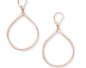 Bold Hammered Teardrop Earrings, Rose Gold Filled Simple Teardrop Wire Leverback Earrings, Medium Size Jewelry, Gifts for Her