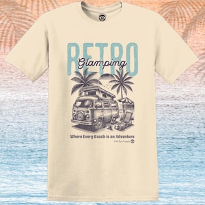 Retro Glamping Shirt, Vintage Camper Van Tee, Beach Camping Graphic, Classic Coastal Adventure, Old School Van Life