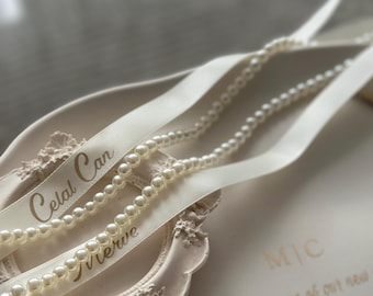 Cinta de compromiso de raso personalizada. Isimli nisan kurdele. Incili kurdele