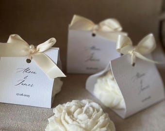 Recuerdos de lujo de cera de soja | Velas artesanales de peonía y rosa para bodas y eventos