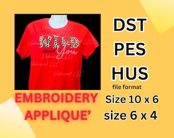 Valentine Machine Embroidery Applique Template, dst, pes, hus file format 2 sizes 10 x 6, 6 x 4,  wild fabric applique