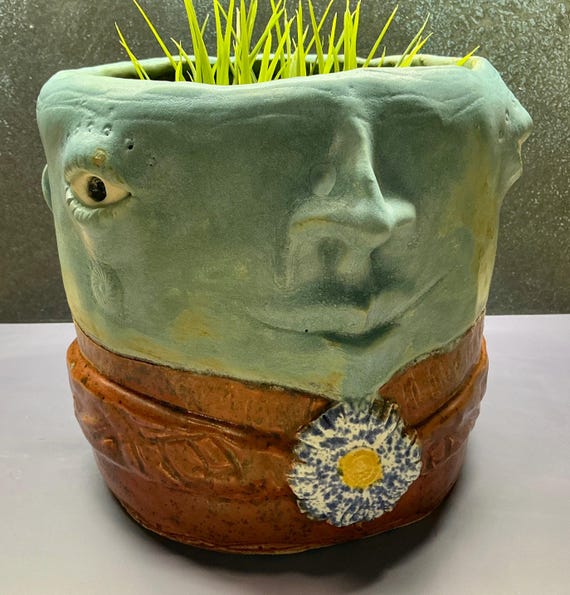 Large Face Planter - Matte Blue with Speckled Red Body -  (Free US Shipping)