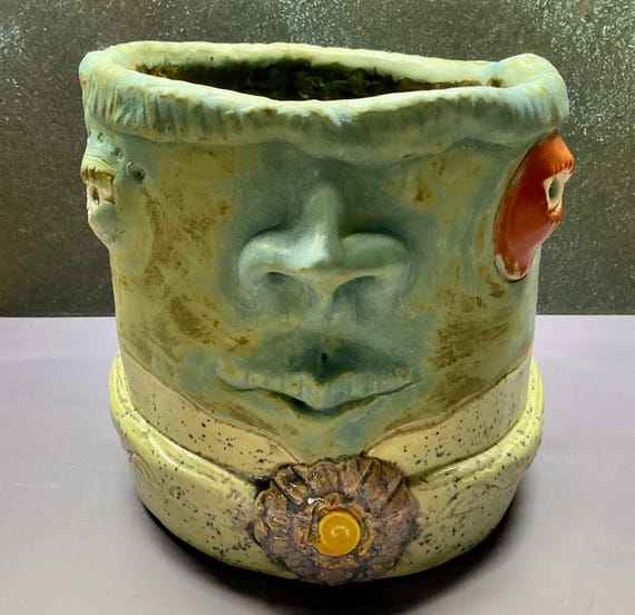 Large Face Planter - Matte Blue with Speckled Green Body -  (Free US Shipping)