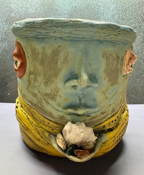 Large Face Planter - Matte Blue with Crystals -  (Free US Shipping)