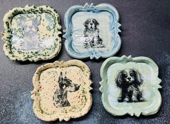 Four Trinket Dishes  - Dogs - Free Shipping
