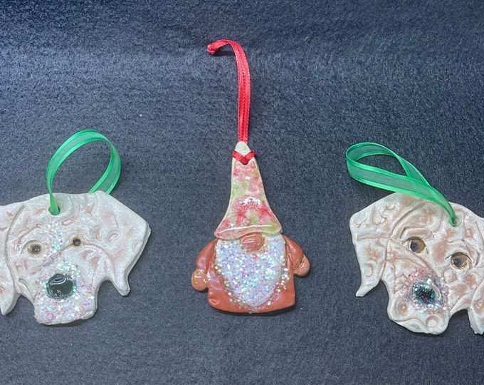 Three Handmade Ceramic Ornaments - Free US Shipping