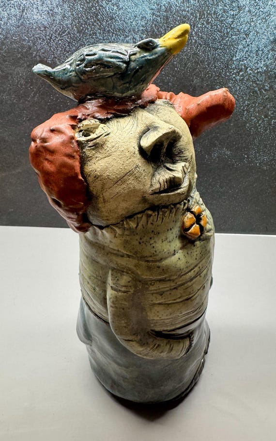 Medium Ceramic Sculpture - Blue Bird of Happiness  (Free US Shipping)