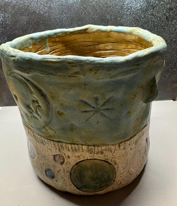 Large Face Planter - Matte Blue with Polka Dots  -  (Free US Shipping)