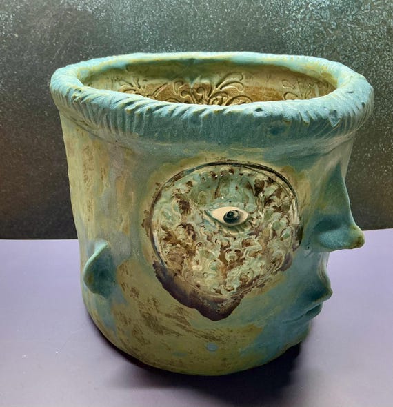 Large Face Planter - Matte Blue with Blue Accents-  (Free US Shipping)