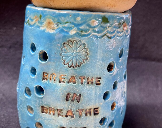 Ceramic Face Luminaries - Blue with Breathe Quote -  Free US Shipping