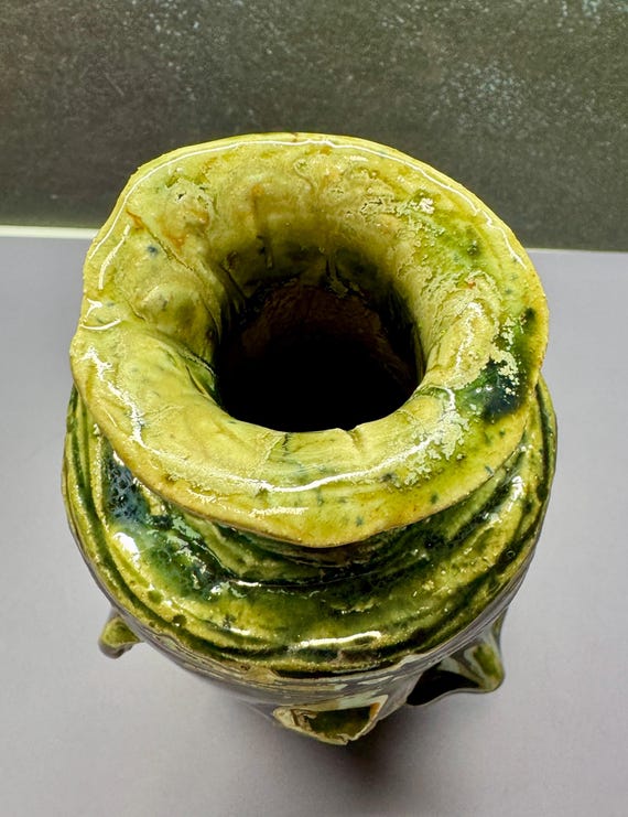 Medium Face Vase - Green Glaze  -  (Free US Shipping)