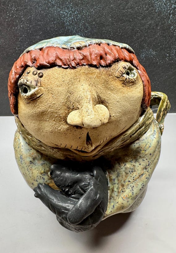 Medium Ceramic Sculpture - She loves her puppy dog  (Free US Shipping)