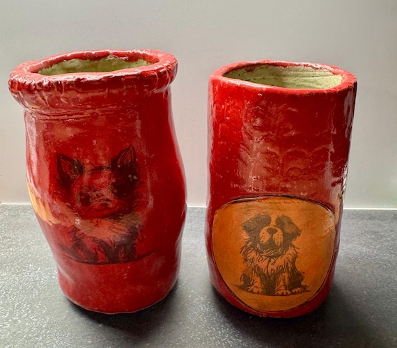 Two Dog Vases - Chihuahua and St Bernard   (Free US Shipping)