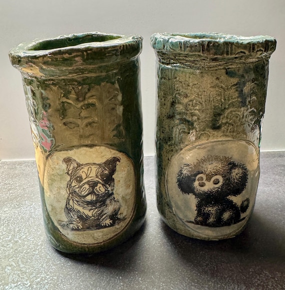 Two Dog Vases - Bulldog and Poodle   (Free US Shipping)