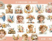 Watercolor Christening Girl Images Watercolor Stickers Floral Baby Shower Decor DIY Craft Supplies Nursery Decorations Scrapbook Images Art