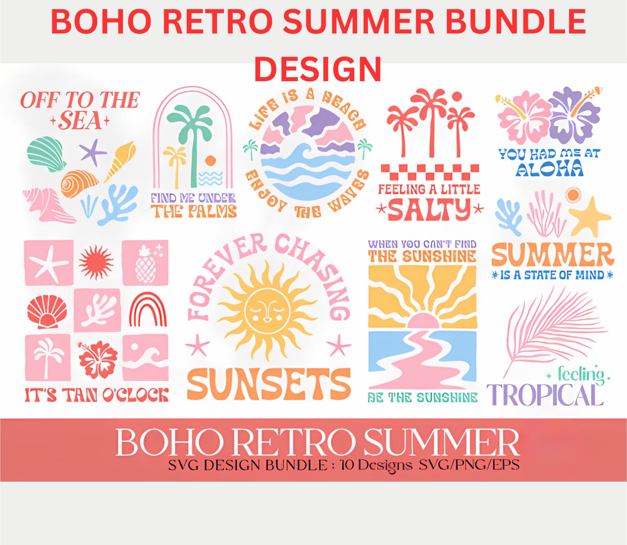 Boho Retro Summer Beach SVG Bundle Sublimation Sticker Set Craft ...