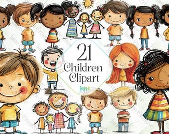 Hand-drawn Children Clipart Sublimation Watercolor Humorous Clip Art DIY Sticker Design Printable Graphics Craft Supplies Commercial Use