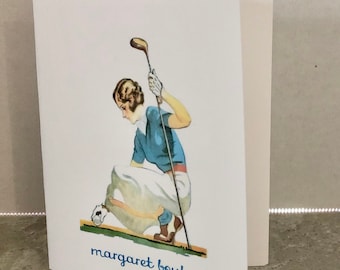 Personalized Lady Golfer Note Cards Free Shipping