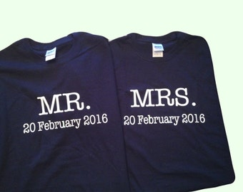 Engagement Wedding Gift for the Mr and Mrs  100% Cotton Personalized  Tee Shirts