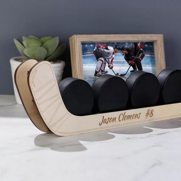 Décoration d'intérieur de bâton de hockey avec nom personnalisé, porte-rondelle de hockey personnalisé, cadeau pour joueur de hockey, cadeau pour fan de hockey, étagère de hockey avec nom personnalisé