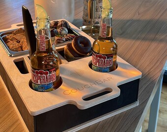 Mini Snacks Couchbar von innen mit Tellern für Snack Couchbutler | Sofatablett | Brotzeitdose | Sofabar | Couch Tablett | ""Netflix und Chill""."