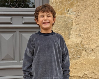 Children's gray velvet sweatshirt made in France