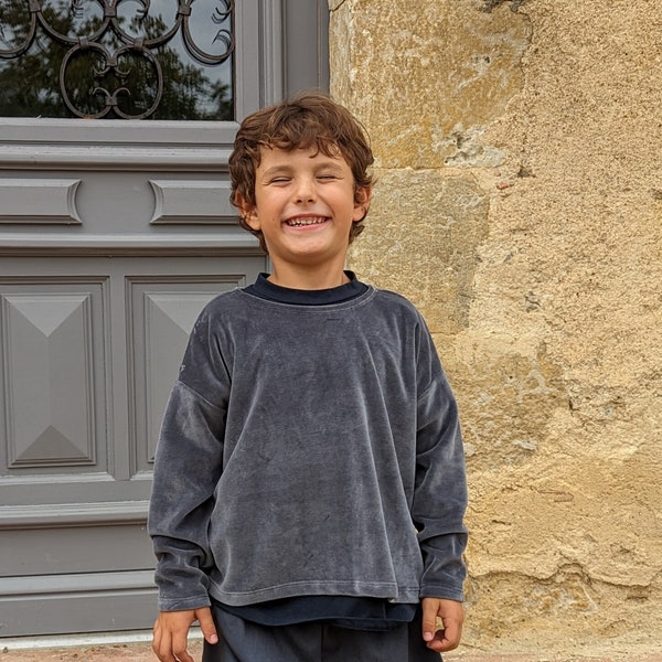 Sweat enfant en velours gris made in France