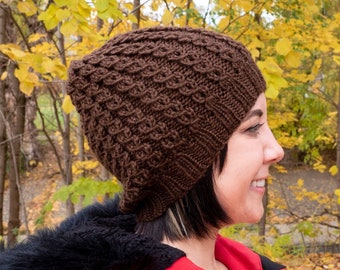 Brown Slouchy Knit Hat - Brown Vegan Hat - Brown Slouchy Beanie - Slouchy Knit Winter Toque - Womens Knit Hat - Vegan Knit - Hand Knit Gift