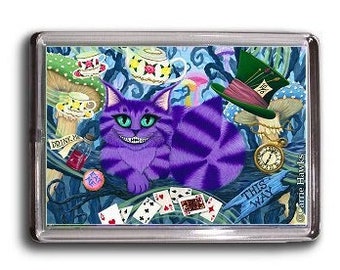 Cheshire Cat Magnet Alice in Wonderland Cat Art Cheshire Smile Tulgey Woods Framed Magnet Gifts For Cat Lovers Carrie Hawks