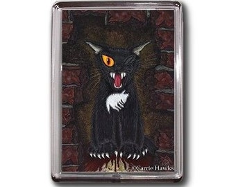 Black Cat Magnet E A Poe Horror Gothic Fantasy Cat Art Framed Magnet Gift For Cat Lovers Carrie Hawks
