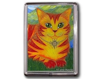 Sun Cat Magnet Rajah Golden Cat Ra Cat Sunbeams Orange Cat Fantasy Cat Art Framed Magnet Cat Lovers Gifts Carrie Hawks