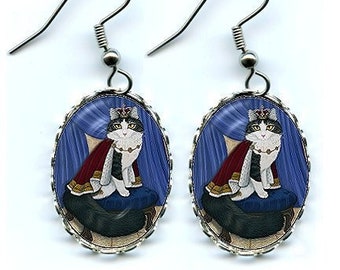 König Katze Ohrringe Prinz Anakin Zweibeinige Katze Königliche Katze Fantasiekatze Kunst Cameo Ohrringe 25 x 18 mm Geschenk Katzenliebhaber Schmuck Carrie Hawks