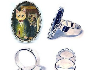 Dorian Gray Cat Ring The Picture of Dorian Gray Gothic Cat Art Oscar Wilde Cameo Ring 25x18mm Gift for Cat Lovers Jewelry Carrie Hawks