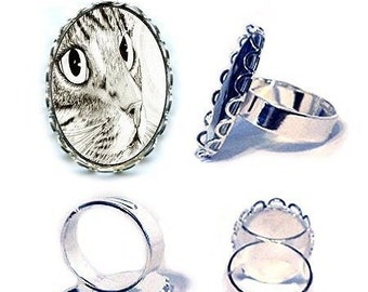 Tabby Cat Cameo Ring Tabby Portrait Drawing Fairy Lights Cat Cat Art Silver Cameo Ring 25x18mm Gift for Cat Lovers Jewelry Carrie Hawks
