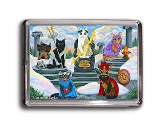 Greek Gods Goddesses Cats Magnet Zeus Hades Ares Persephone Hestia Olympus Cat Art Framed Magnet Cat Lovers Gifts Carrie Hawks