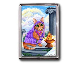 Griechische Göttin Hestia Katzenmagnet Ginger Cat Mount Olympus Herd Haus Griechische Mythologie Orange Katze gerahmter Magnet Katzenliebhaber Geschenk Carrie Hawks