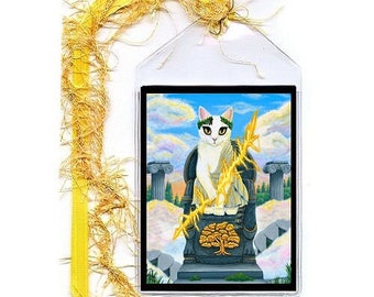 Zeus King of the Gods Bookmark Greek God of Lightning White Cat Greek Mythology Olympus Cat Art Mini Bookmark Cat Lover Gift Carrie Hawks