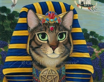 Egyptian Pharaoh Cat Bastet Art Egypt Mau Cat Bast Tarot King of Pentacles Cat Art Limited Edition Canvas Print 11x14 Cat Lover Carrie Hawks