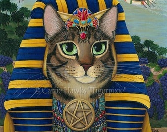 Egyptian Cat Pharaoh Cat Art Cat Painting Egypt Bast Cat King of Pentacles Bastet Fantasy Cat Art Print Cat Lovers Art Carrie Hawks