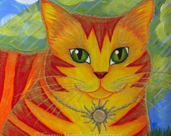 Orange Cat Painting Sun Cat Art Rajah Golden Cat Big Eye Art Cat Portrait Fantasy Cat Art Print Cat Lovers Art Carrie Hawks