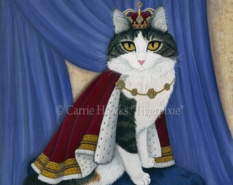 King Cat Painting Prince Anakin The Two Legged Royal Cat Regal Fantasy Cat Art Limited Edition Canvas Print 11x14 Art For Cat Lover