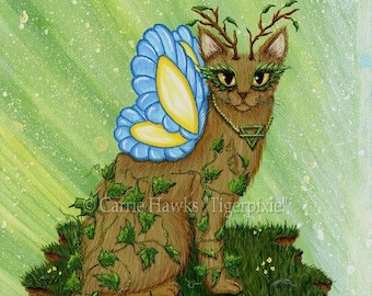 Earth Fairy Cat Original Painting Elemental Butterfly Winged Cat Ivy Flowers Fantasy Cat Art Original Canvas Painting 8x10 Cat Lovers