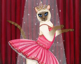 Siamese Cat Art Ballerina Cat Painting Ballet Dancer Cat Princess Chocolate Point Siamese Whimsical Cat Art Print Cat Lovers