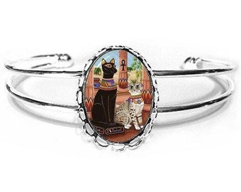 Tempel Bastet Katzenarmband Göttin Ägyptische Katze Bast Fantasy Cat Art Cameo Armband 25x18mm Geschenk für Katzenliebhaber Schmuck Carrie Hawks