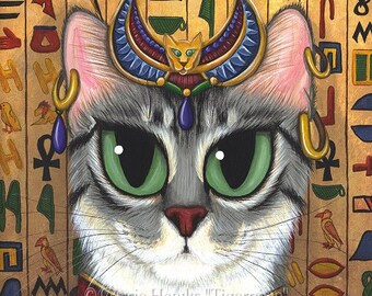 Egyptian Cat Bast Art Cat Painting Egypt Bastet Cat Goddess Fantasy Cat Art Limited Edition Canvas Print 11x14 Art For Cat Lover